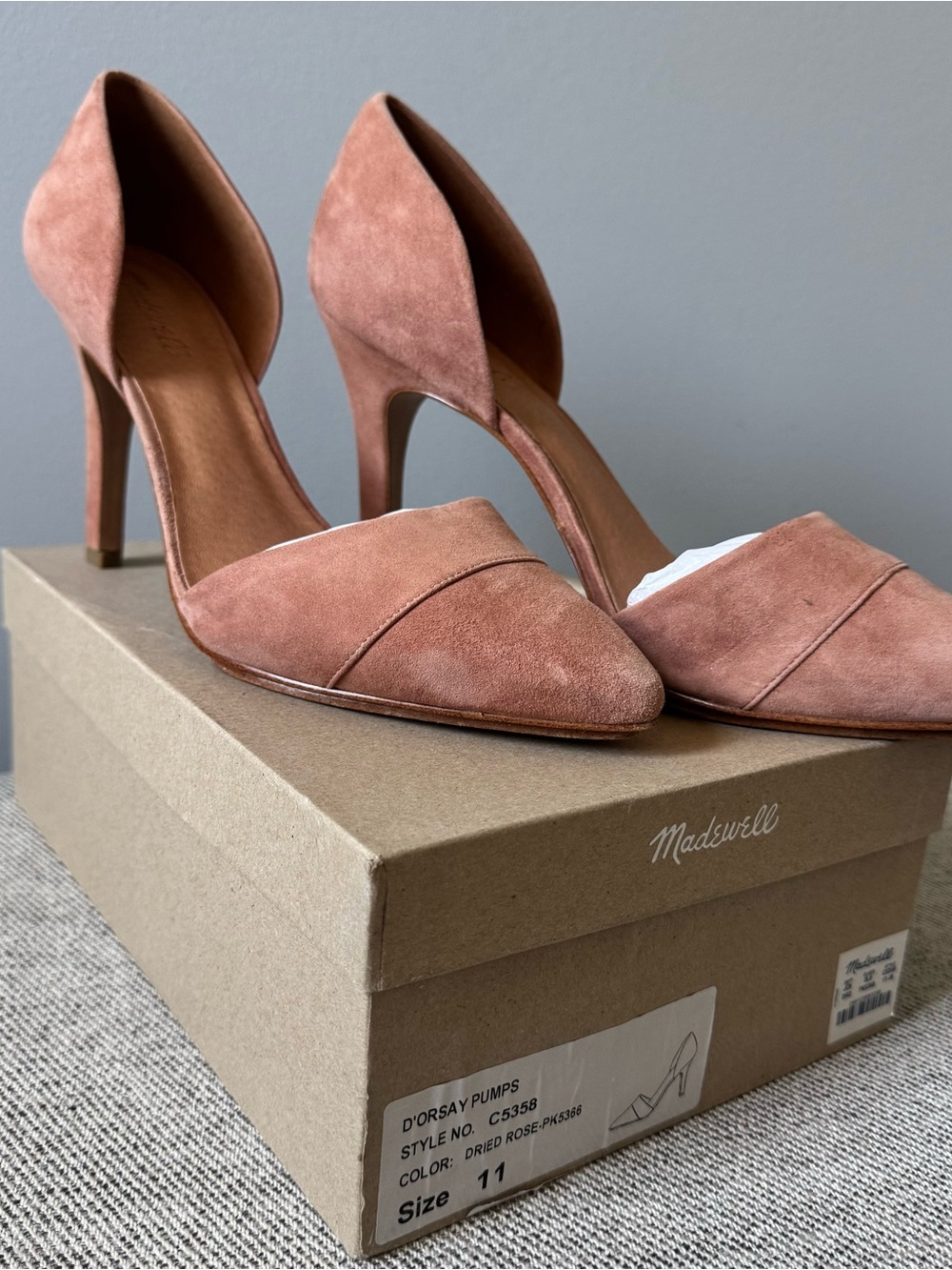 Madewell D'Orsay Heels in Dried Rose Suede